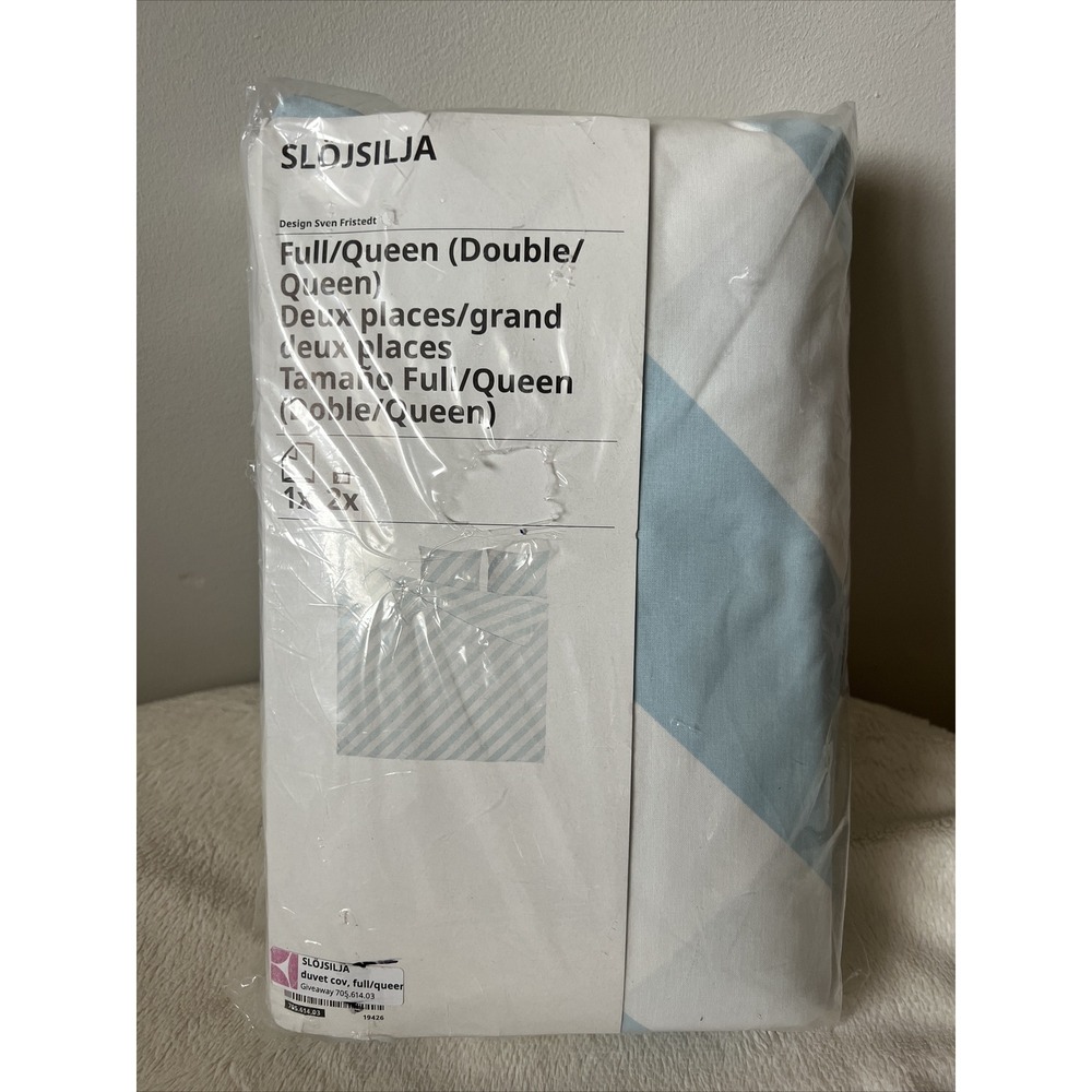 Ikea Slojsilja Full Queen Duvet Cover Pale Blue Stripe